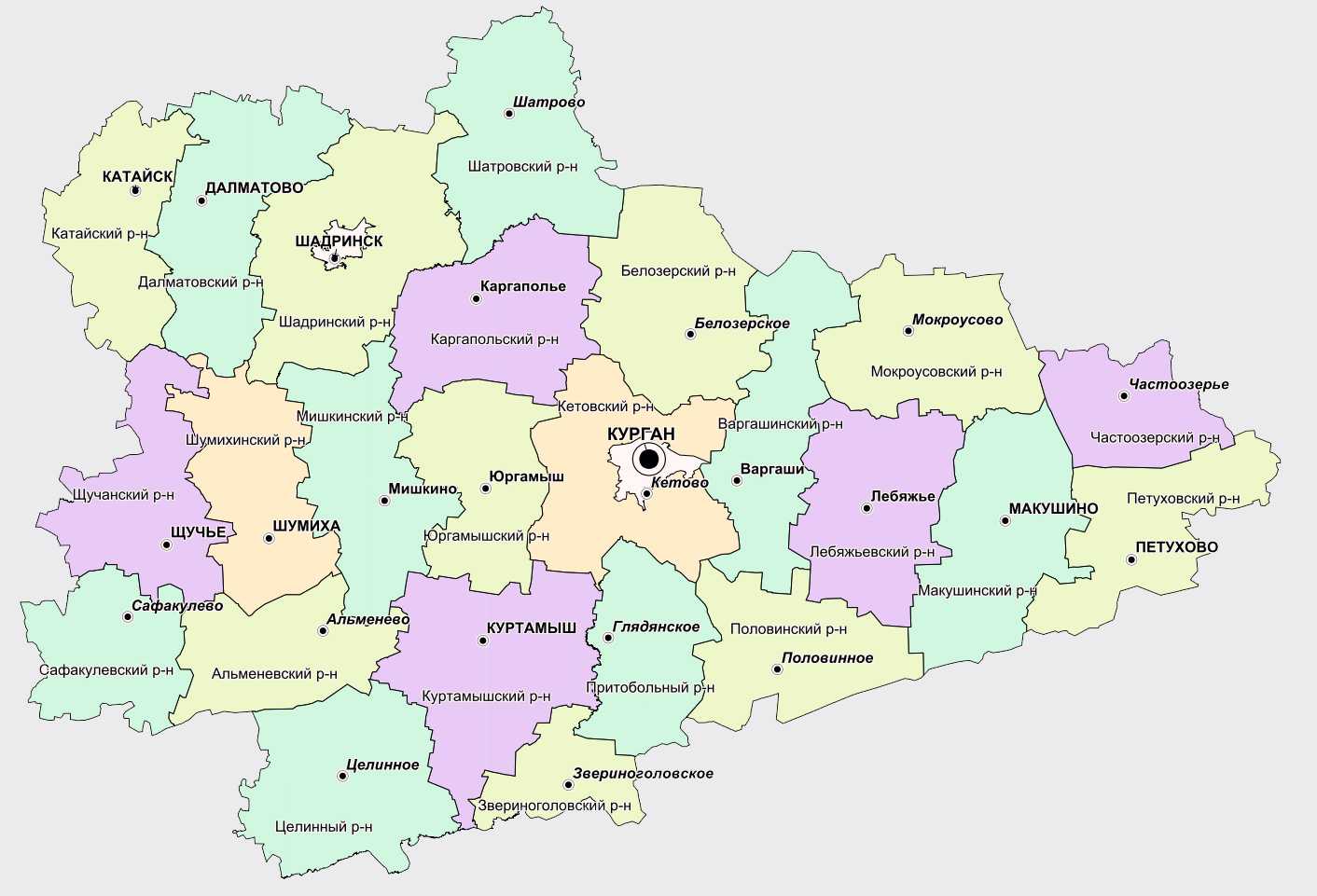 Карта Курганской области по районам