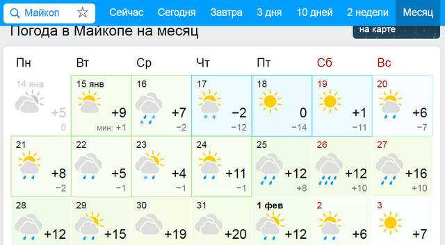 Карта погоды в майкопе на 10 дней