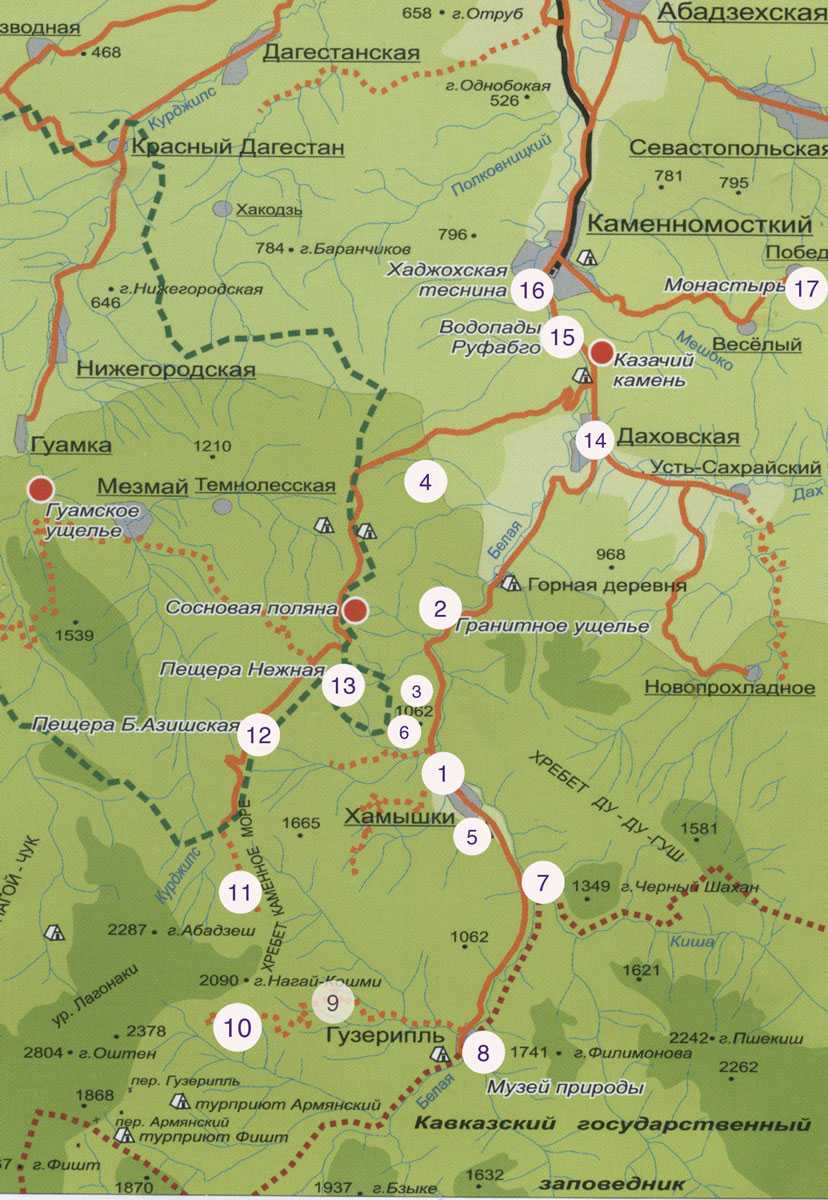 Мезмай карта достопримечательностей