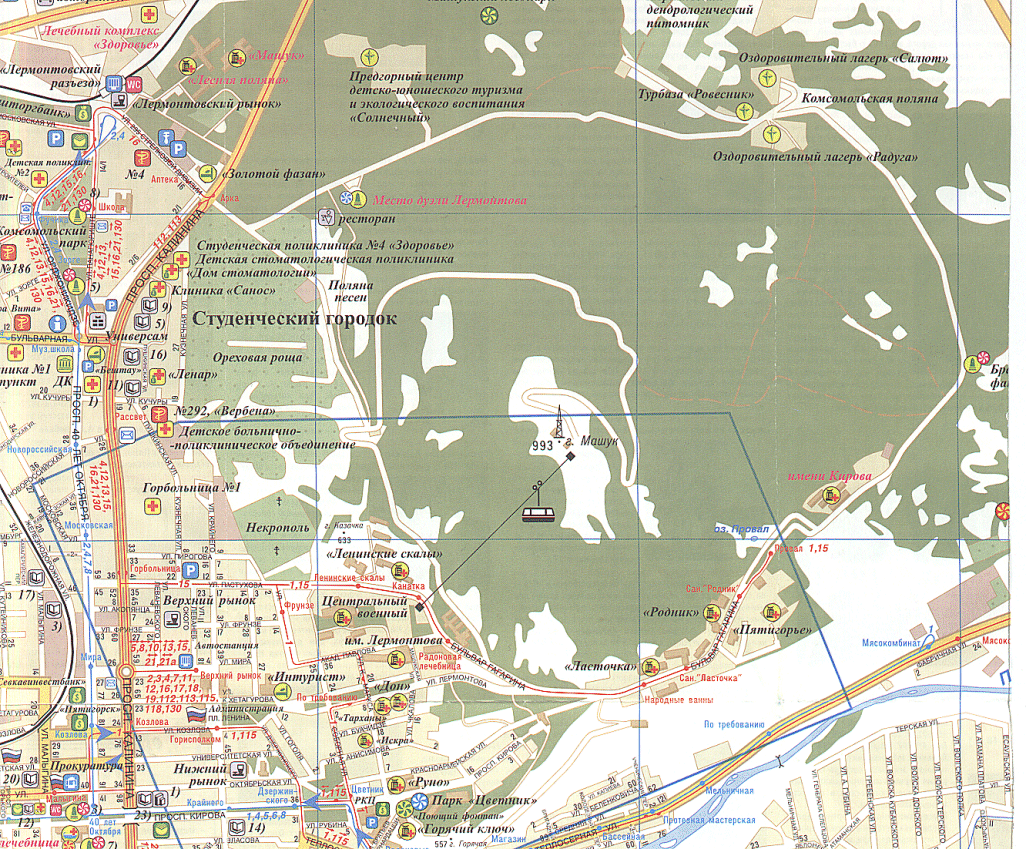 Карта пятигорска с окрестностями